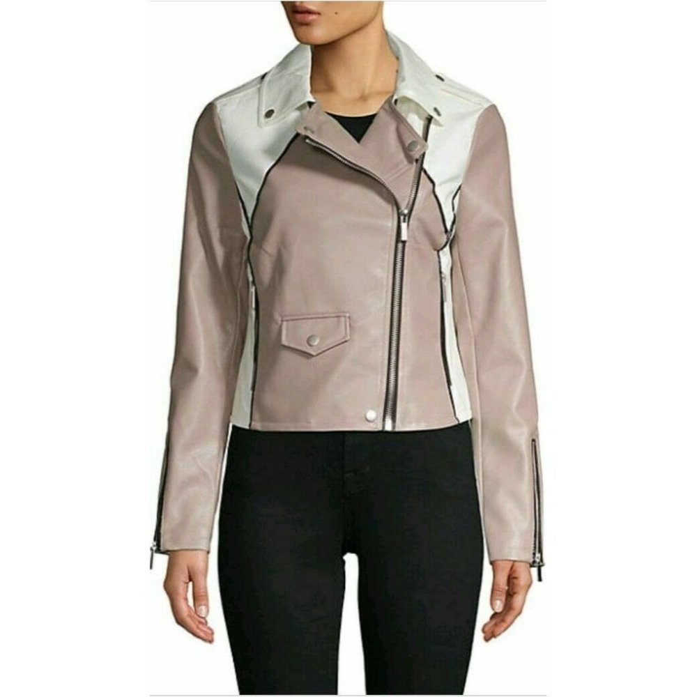 Bagatella  Two Tone Motorcycle Jacket Faux Leather Sz S $139 B36 L23